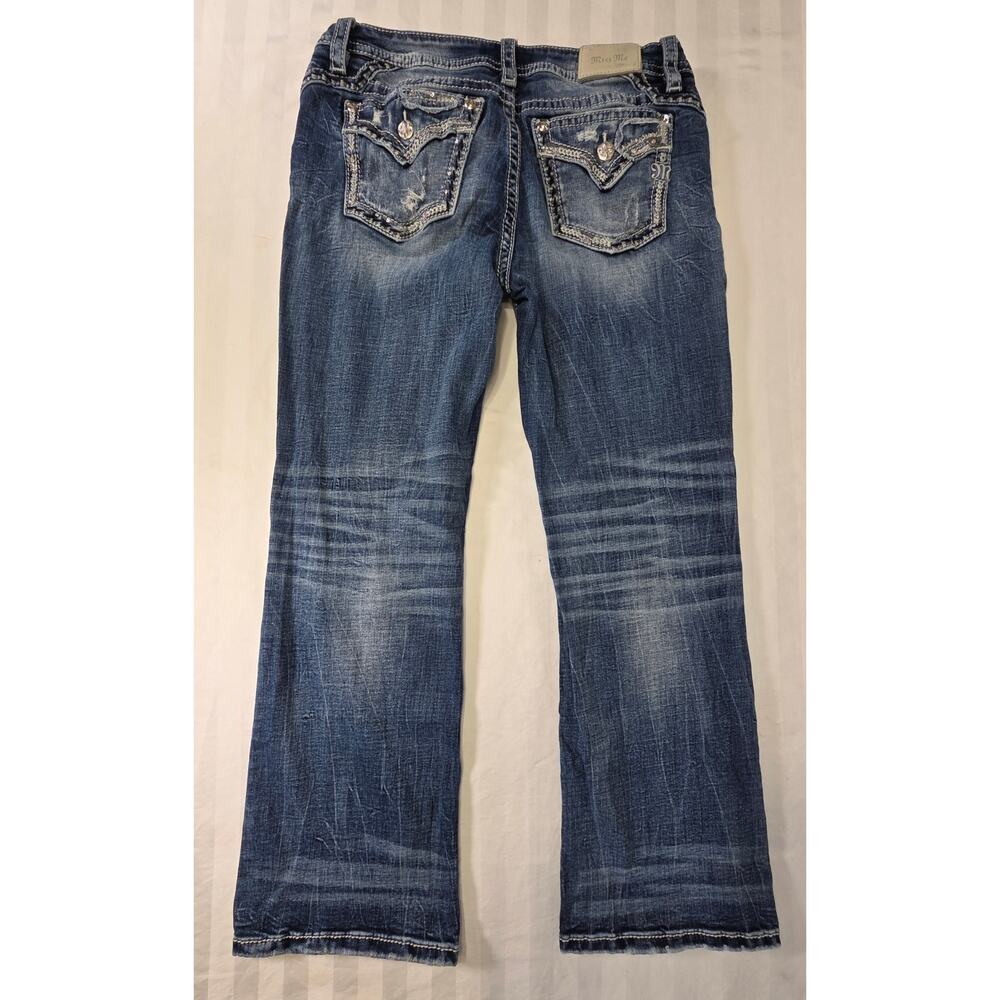 Miss Me Mid-Rise Bootcut Jeans Women Size 31 Embellished Pocket Stretch Blue - Picture 3 of 11